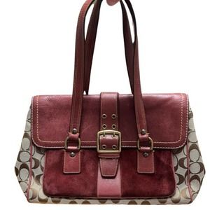 Coach Special Edition 2004 Brown Signature C Burgundy Suede Leather Satchel 7065